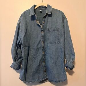 Old Navy Oversized Denim Button Up Shacket Long Sleeve 100% Cotton